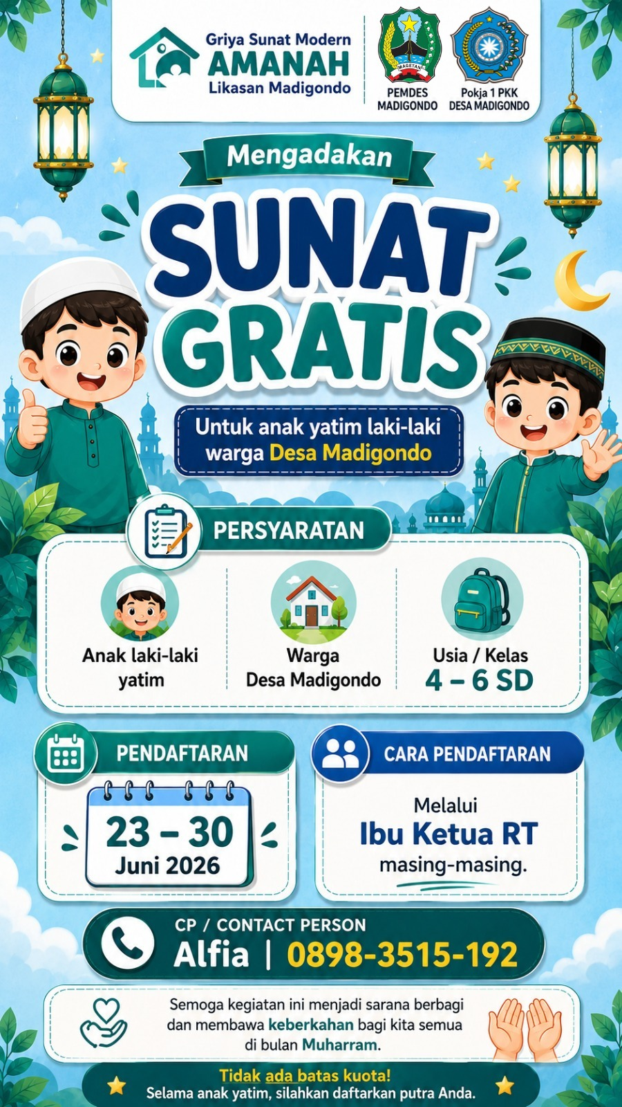 PENDAFTARAN SUNAT GRATIS UNTUK ANAK YATIM DESA MADIGONDO